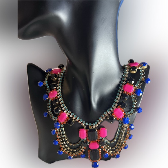 ALDO Statement Necklace with Mixed Gemstones and Rhinestones in Gold Base Tone - Picture 8 of 9